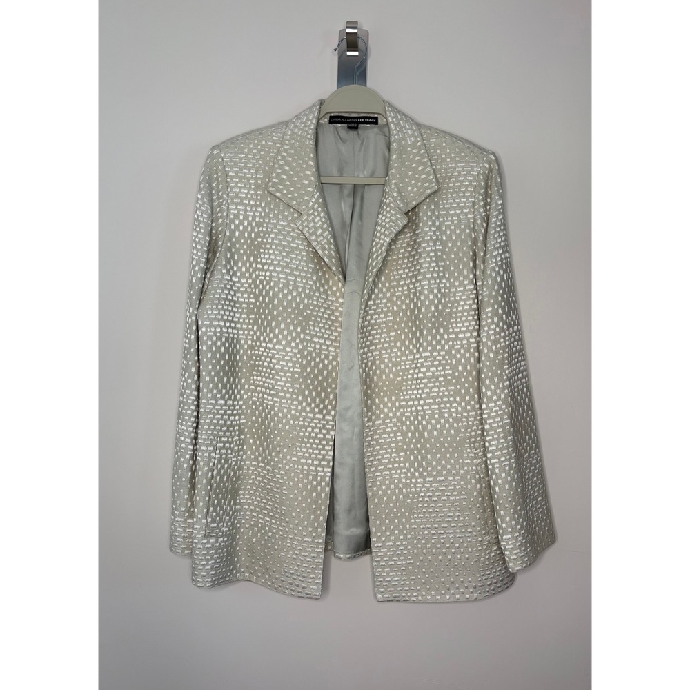 Linda Allard Ellen Tracy Sage Geometric Jacquard Silk Wool Blazer Jacket 12